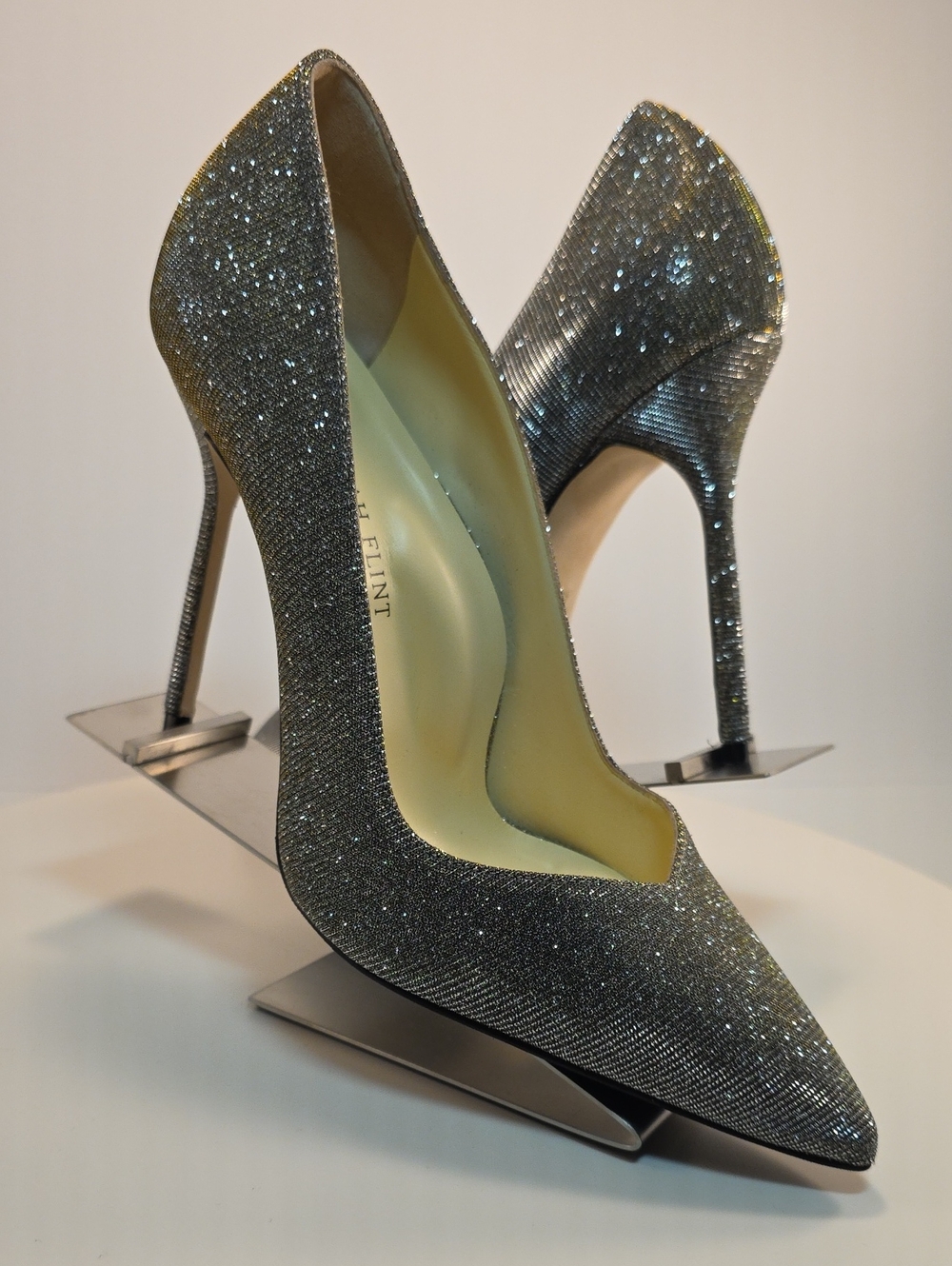 Sarah Flint Perfect Pump Silver Glitter Pointed-Toe Stilettos